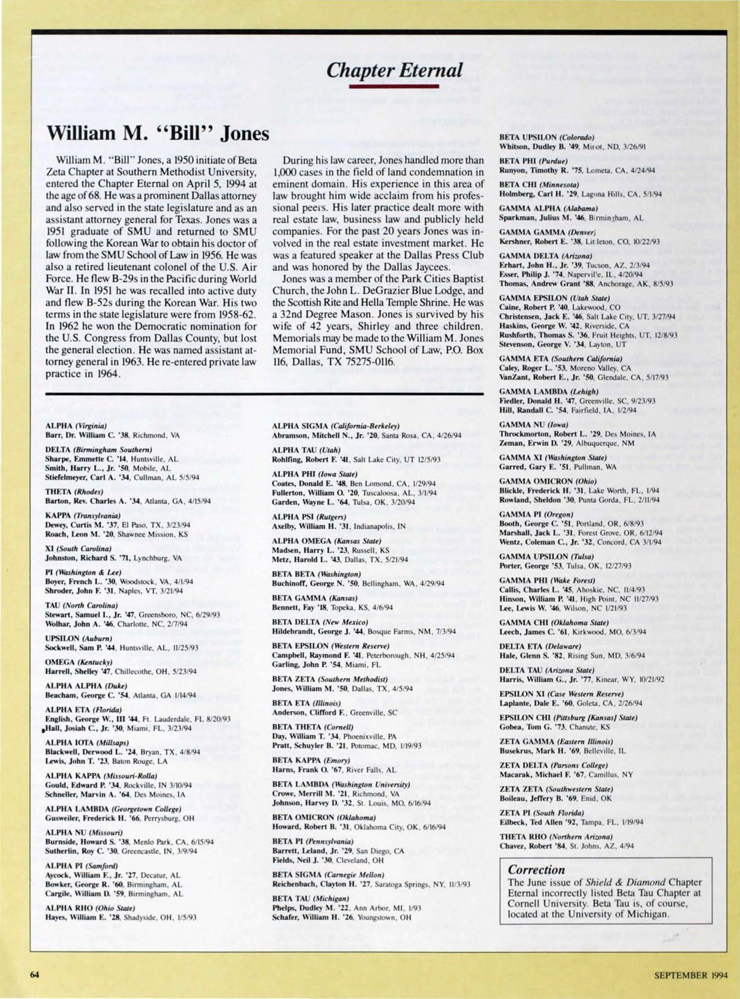 Chapter Eternal: William M. "Bill" Jones